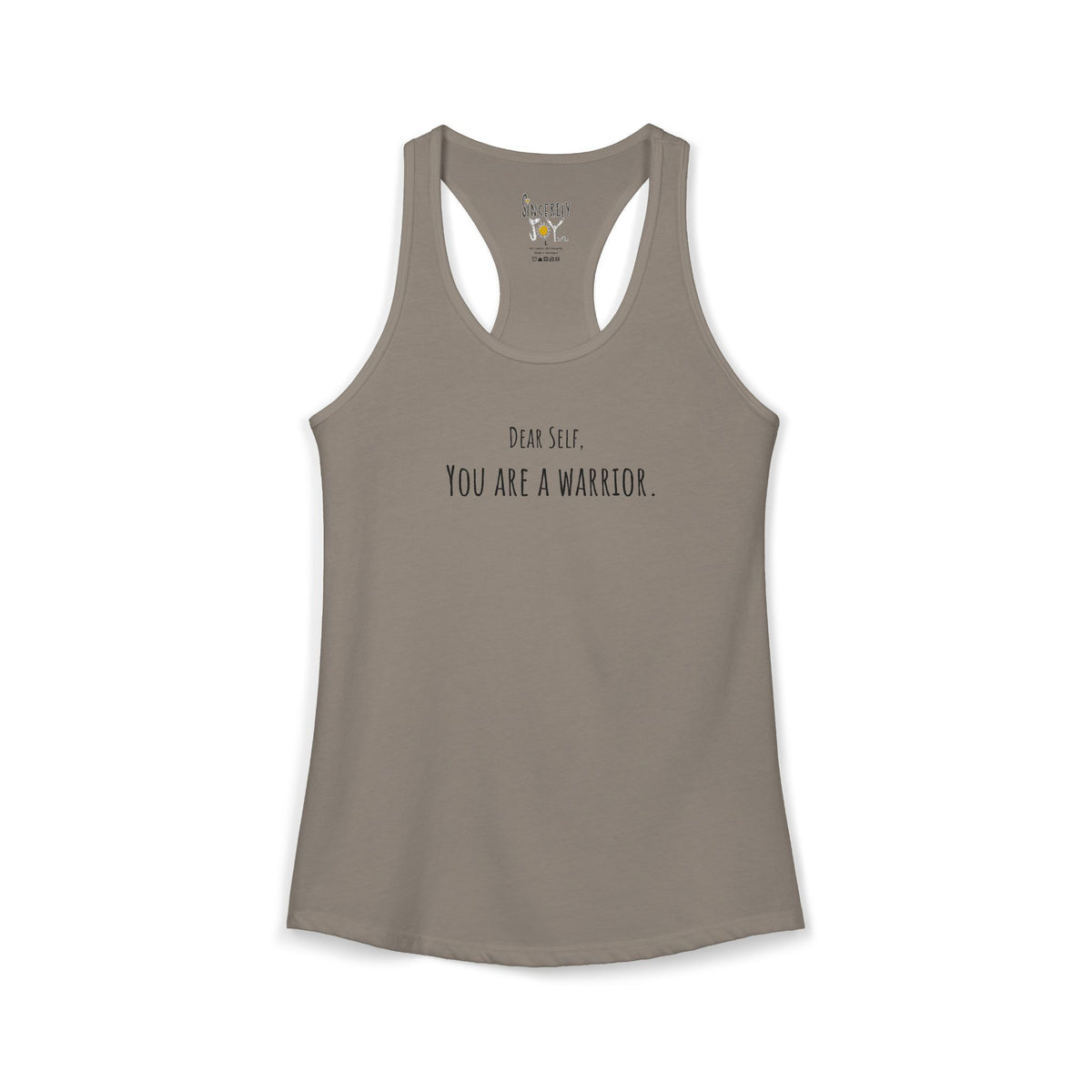 Dear Self You Are A Warrior racerback tank by C.Cambrea, close-up of print detail