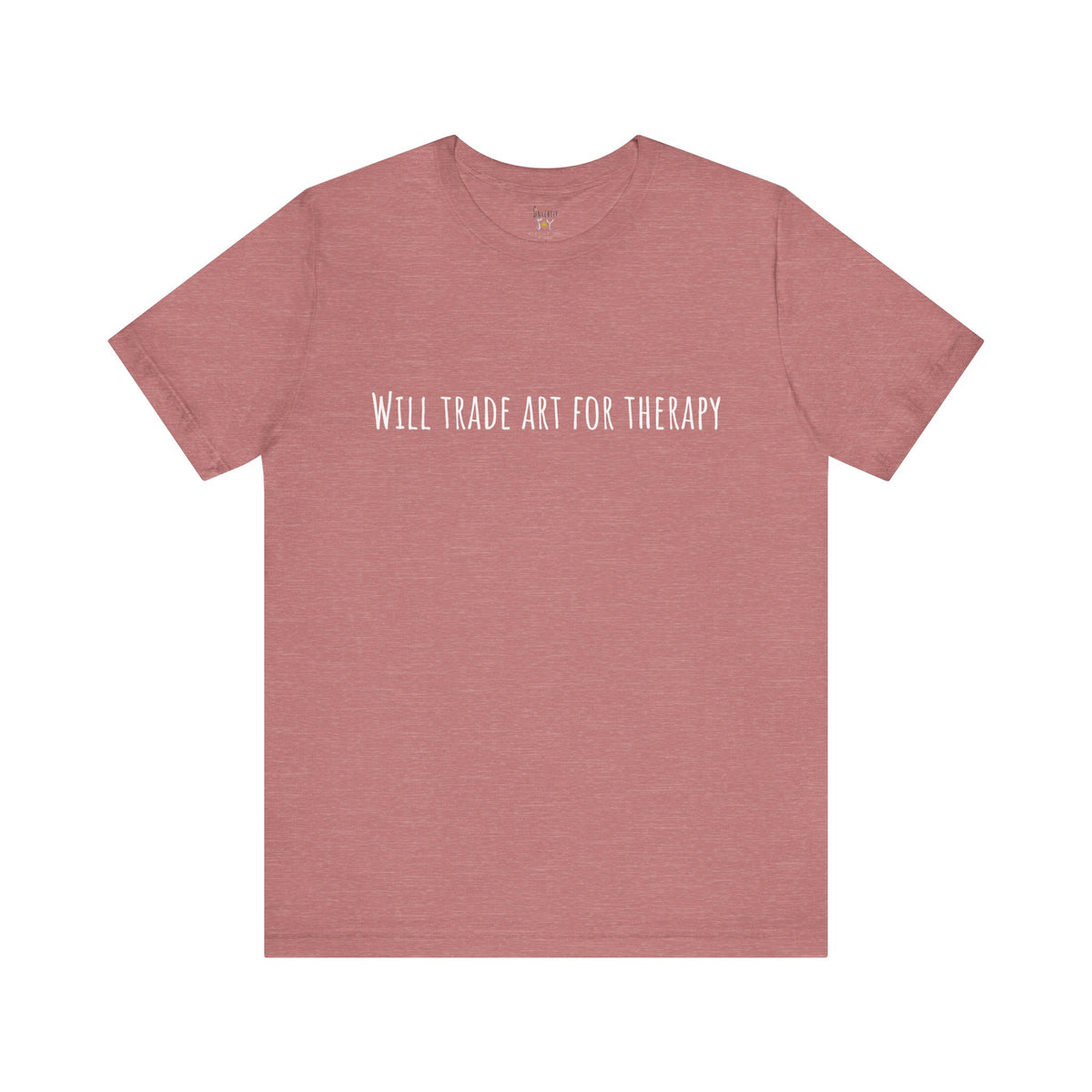 Will Trade Art For Therapy t-shirt by C.Cambrea, close-up of print detail