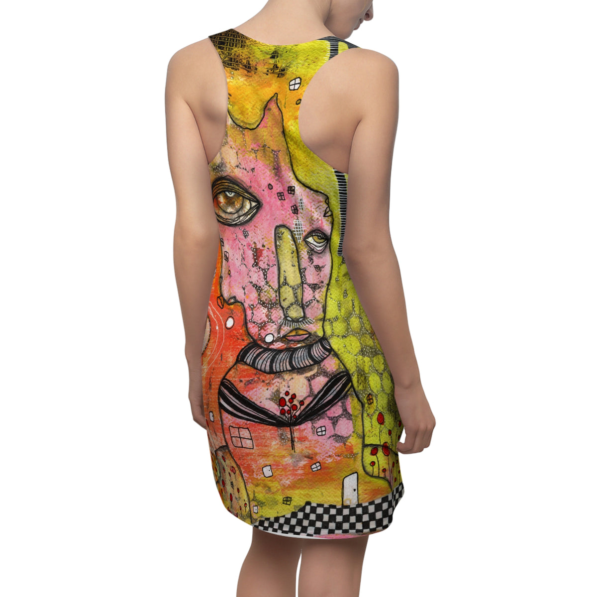 Racerback Dress Colorful Mini Above the Knee Unique Original Art Fashion Women's Clothing, Tank Designer Fashion, Bizarre Weird Goth Dress