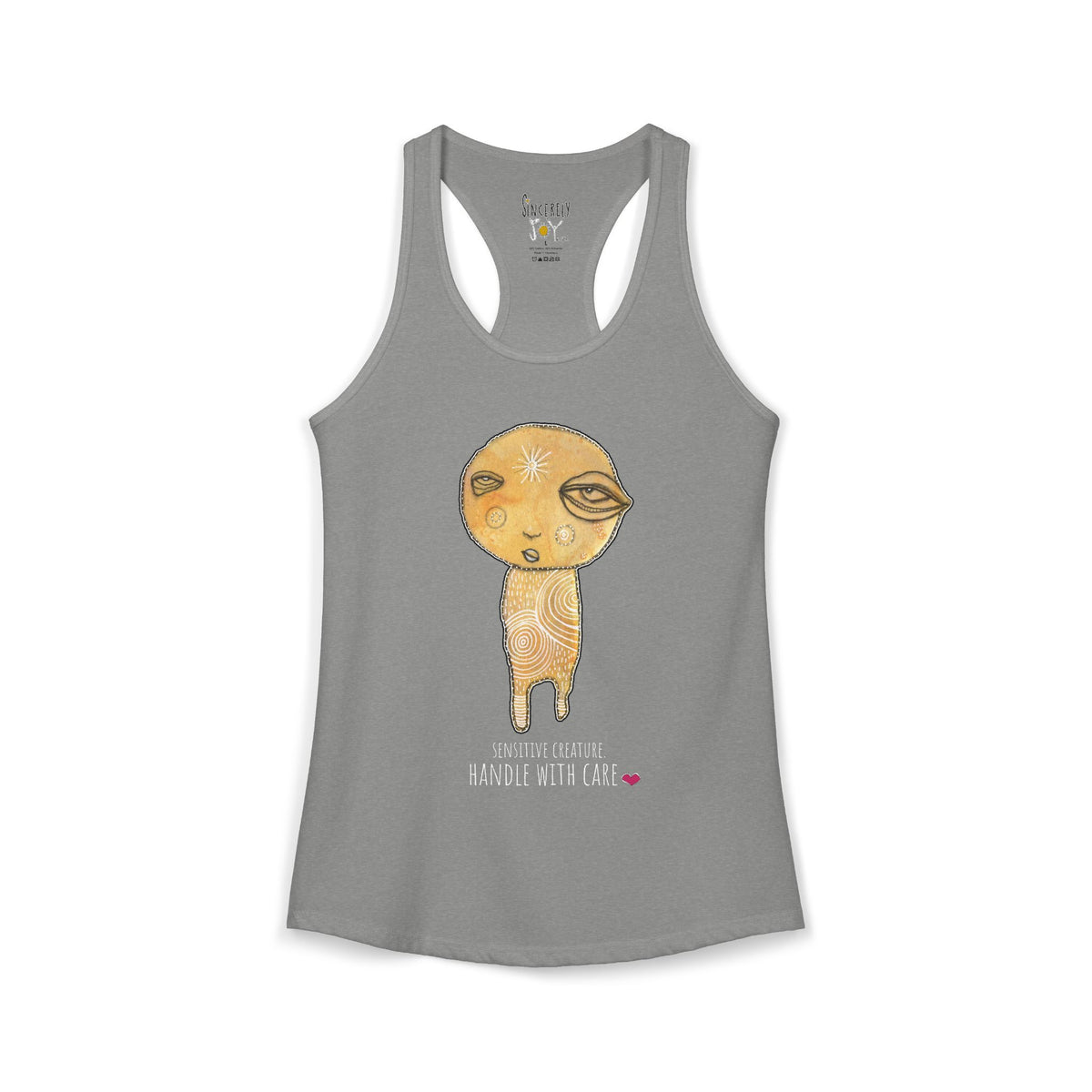 Sensitive Creature. Handle With Care racerback tank top by C.Cambrea, flat lay