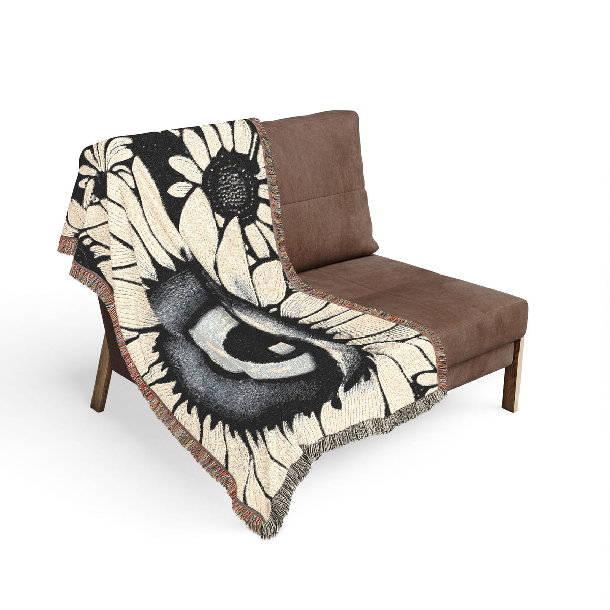 Woven Blanket with Abstract Eye and Sunflowers for Floral Living Room Sofa, Couch Throws, Bed Covers. Soft snuggles