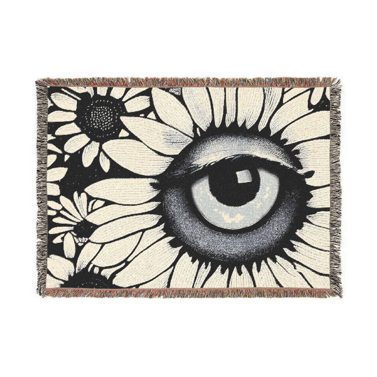 Woven Blanket with Abstract Eye and Sunflowers for Floral Living Room Sofa, Couch Throws, Bed Covers. Soft snuggles