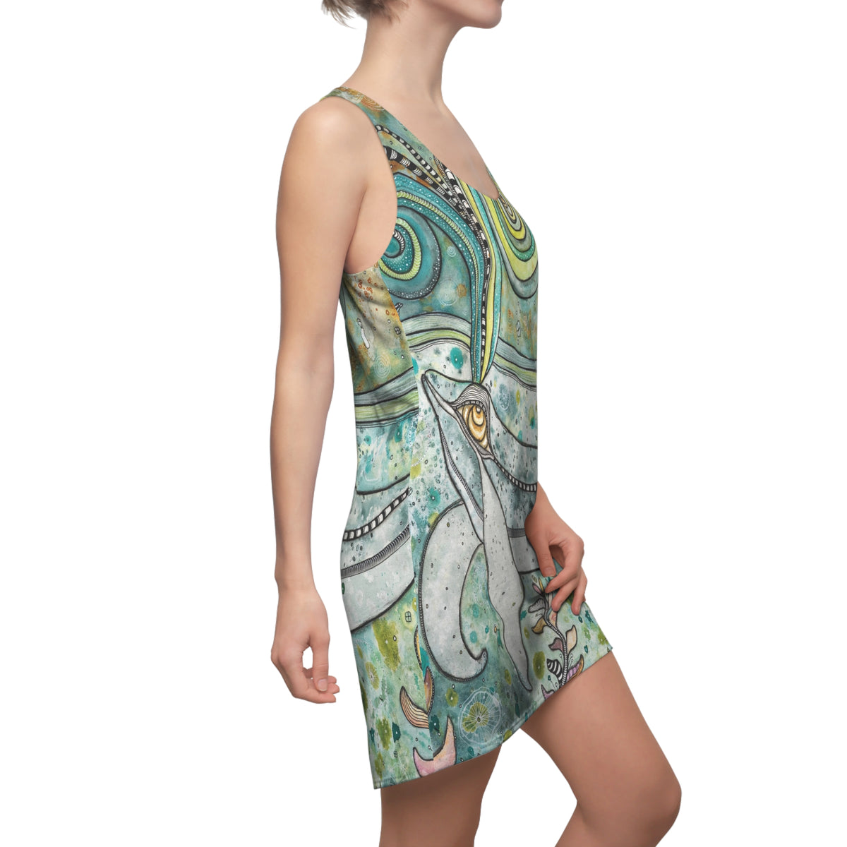 Whale Mini Tank Dress Racerback Original Animal Print Design | Ocean Creature Art | Sexy Above the Knee | Unique Fun Womens Artsy Clothing