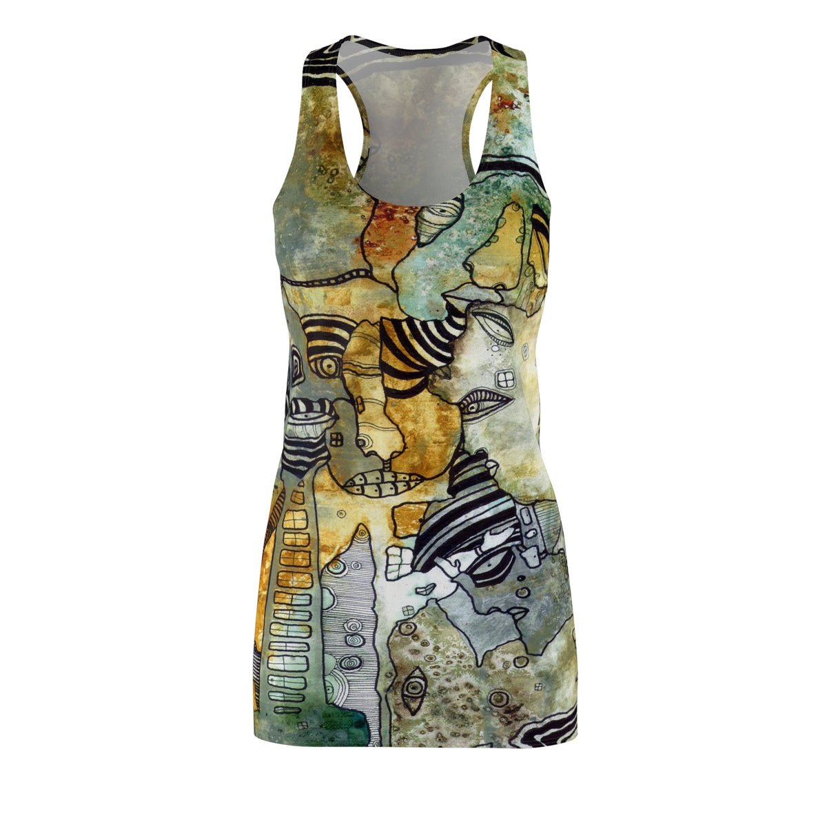 &quot;Part of everything&quot; Mini Tank Above the Knee Racerback Dress Original Maximalist Art