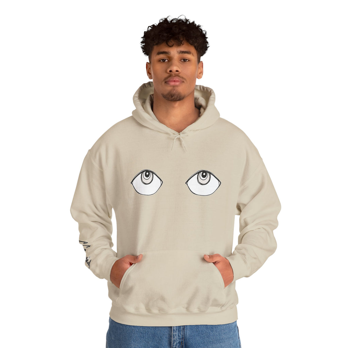 Eyes Illustration hooded sweatshirt by C.Cambrea, fabric and stitching detail