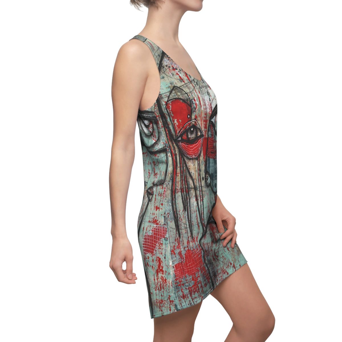 &quot;Her Close-Up&quot; Dark Goth Rocker Maximalist Fashion Racerback Mini Dress