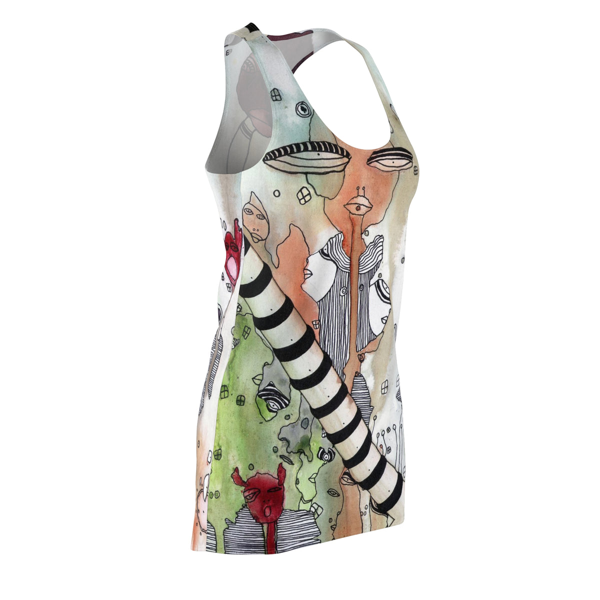 &quot;a female hello&quot; Unique Racerback Mini Above the Knee Tank Dress with Original Artwork