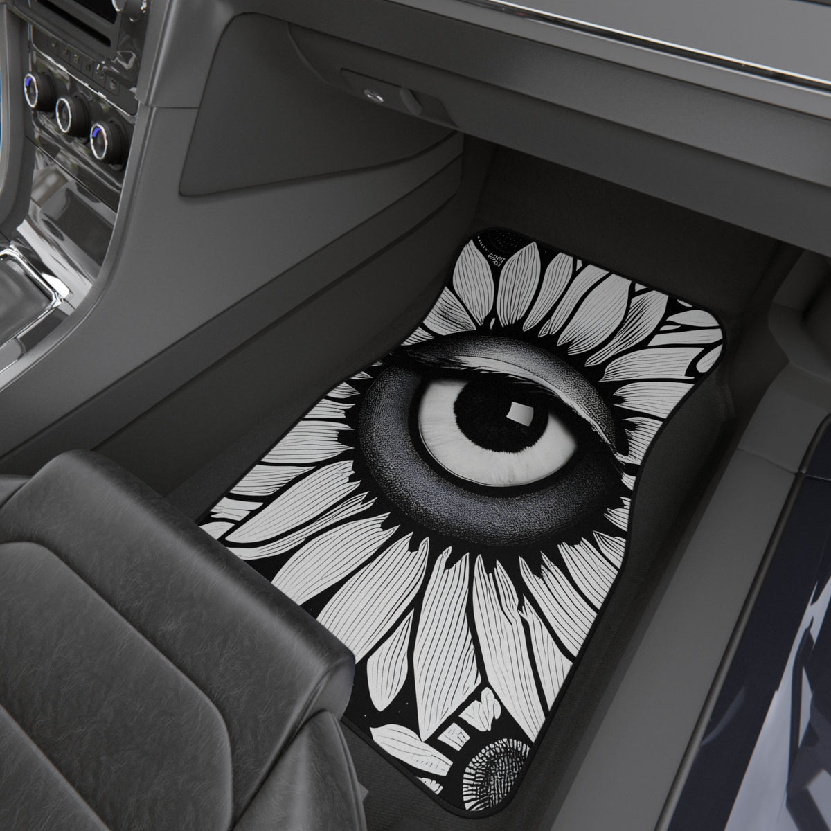 Car Floor Mats Set of 4 Black and White Original Art Sunflower Eyes Vehicle Accessories