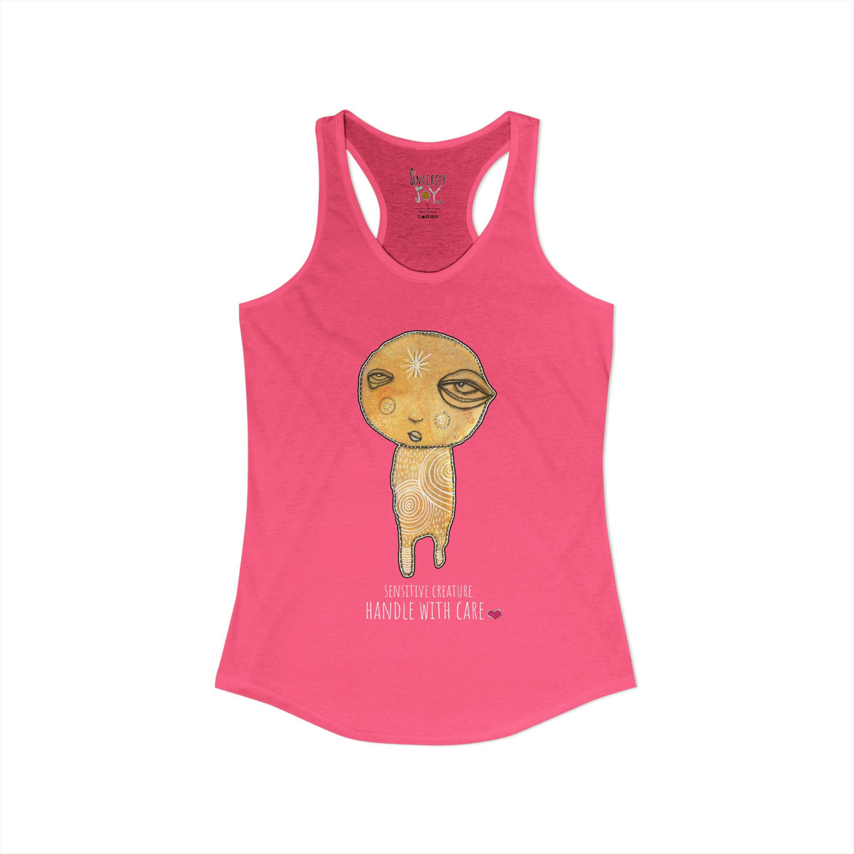 Sensitive Creature. Handle With Care racerback tank top by C.Cambrea, fabric and stitching detail