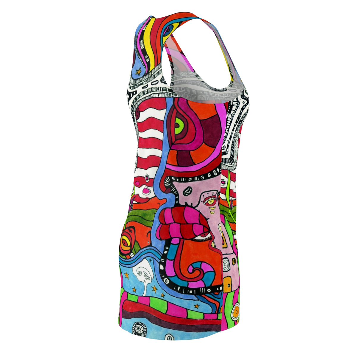 &quot;Multi&quot; Colorful Trippy Racerback Mini Above the Knee Tank Dress