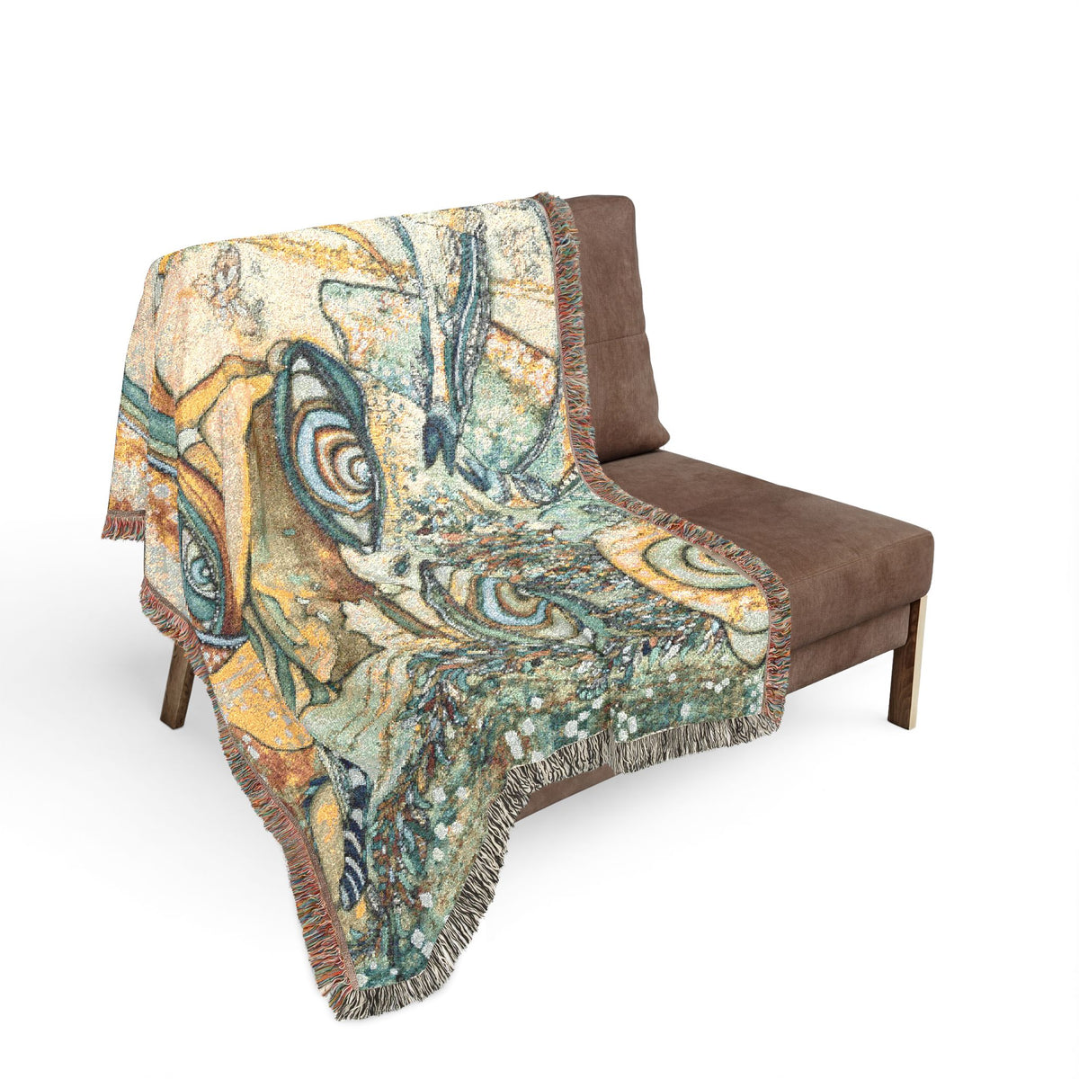 Woven Blanket with Abstract Face Eye Garden Artwork | Floral Painting for Living Room Sofa, Couch Throws, Bed Covers. Soft snuggles