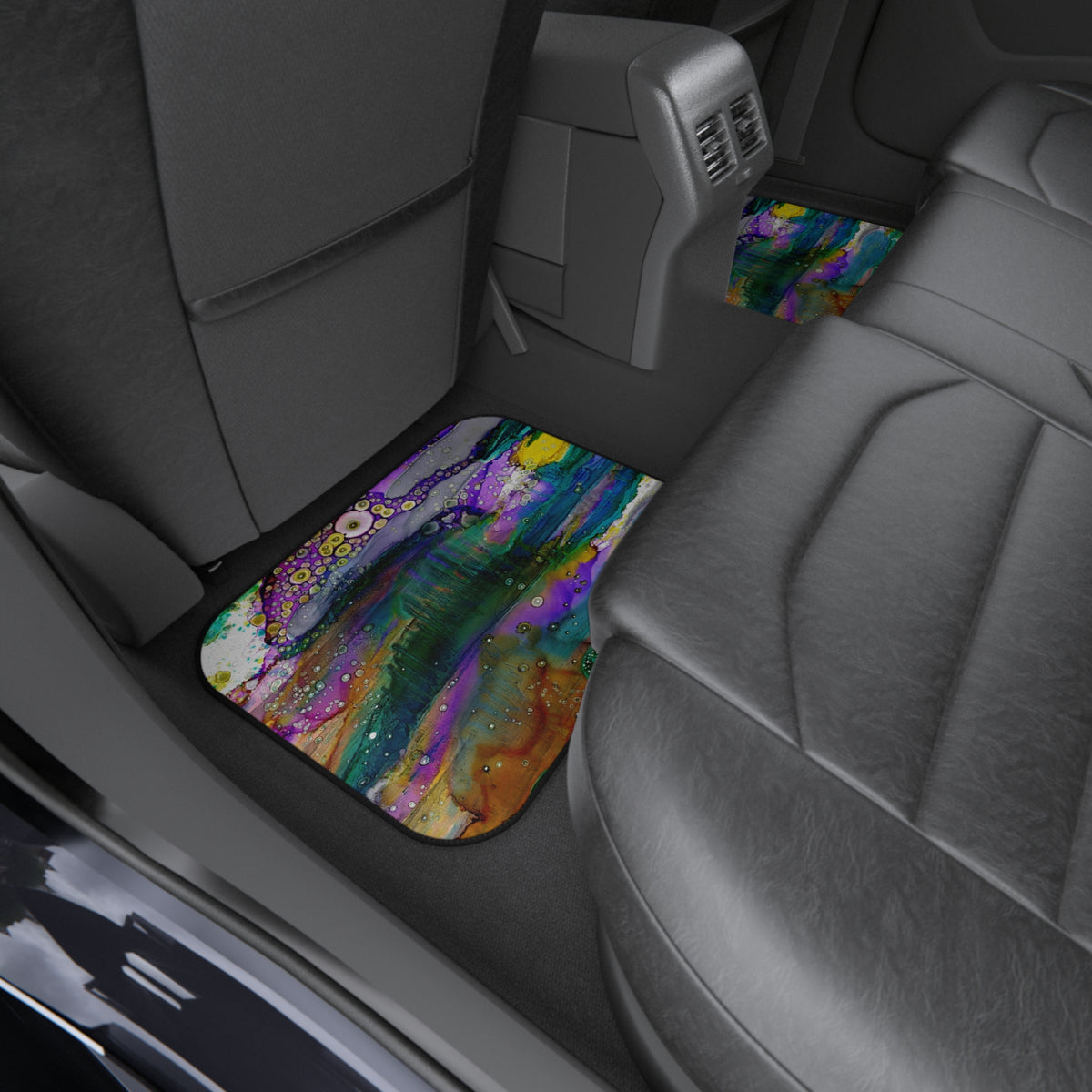 &quot;Purple Mountain&quot; Colorful Abstract Set of 4 Watercolor Car Mats