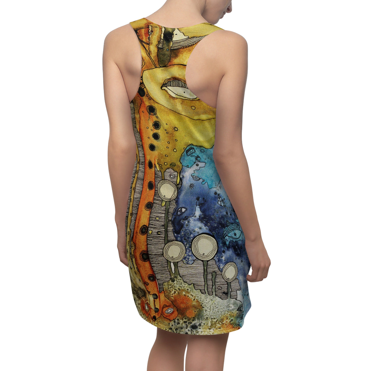 &quot;Growing on Me&quot; Trippy Mini Tank Racerback Dress Original Maximalist Art Fashion Print
