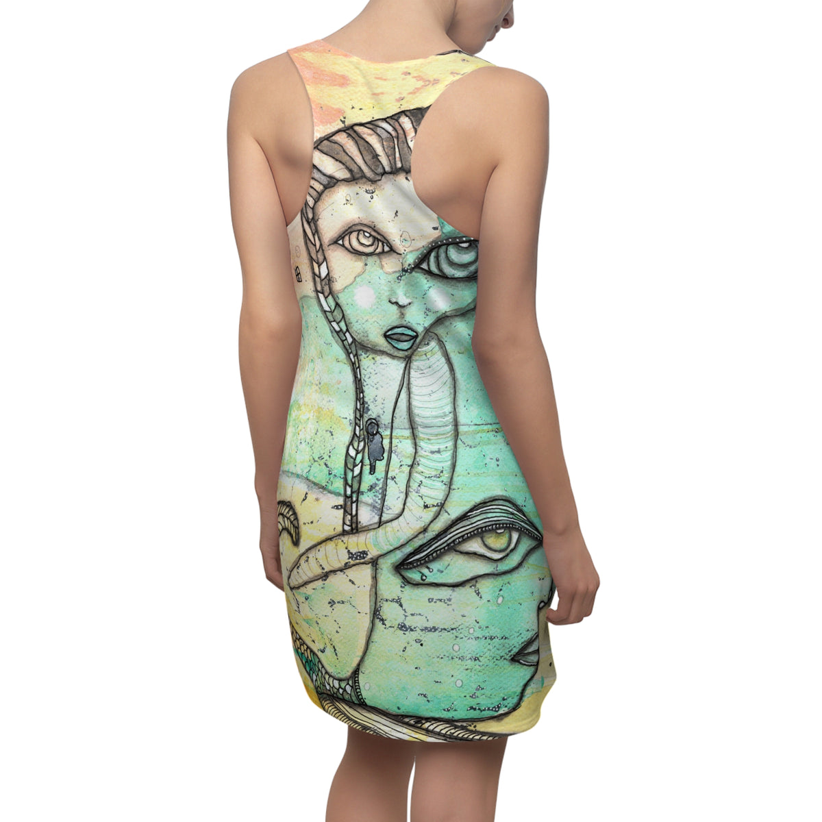 Mermaid Mini Dress Racerback Unique Above the Knee Original Unique Yemaya Ocean Art Fashion Women's Dresses Clothing Dresses Accessories
