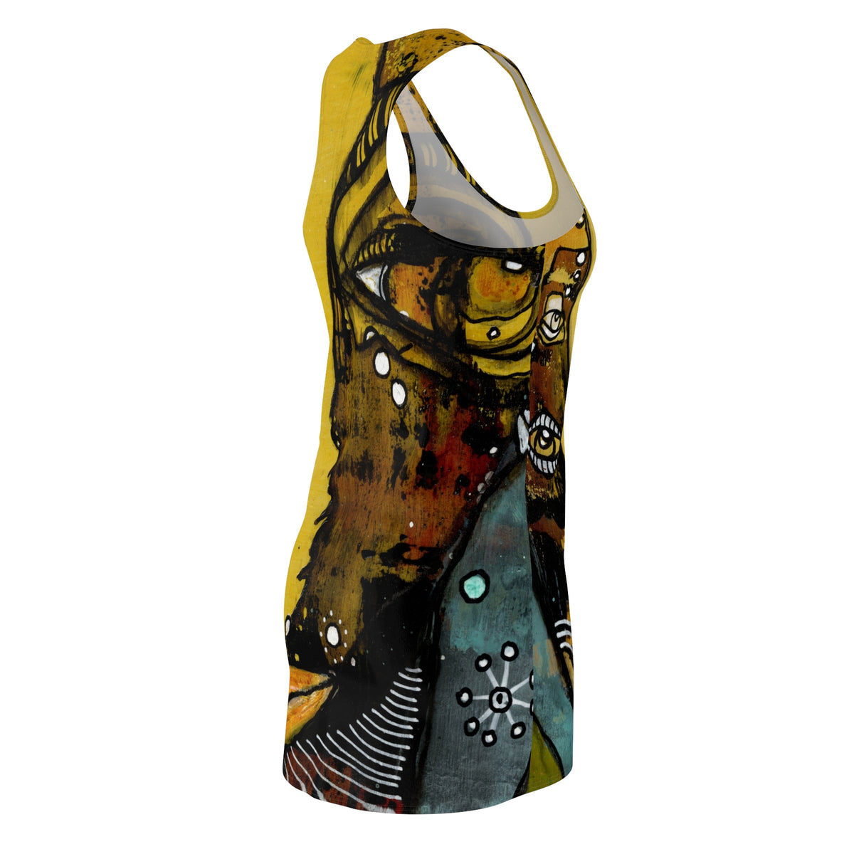 Crazy Mini Racerback Dress Unique Above the Knee Colorful Trippy Face Original Art Fashion Womens Dresses Clothing Bizarre Weird Tank Dress