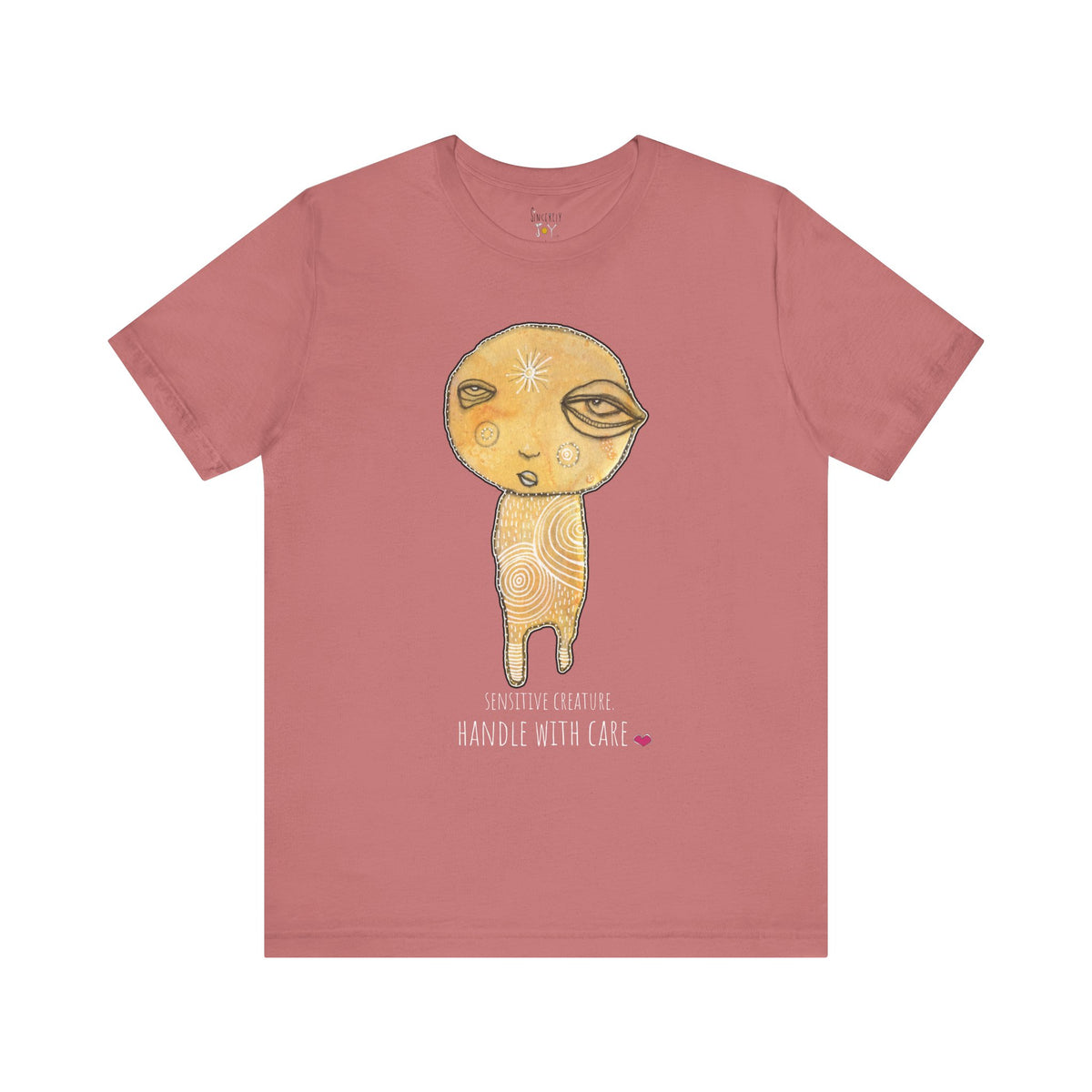 Sensitive Creature. Handle with Care t-shirt by C.Cambrea, close-up of print detail