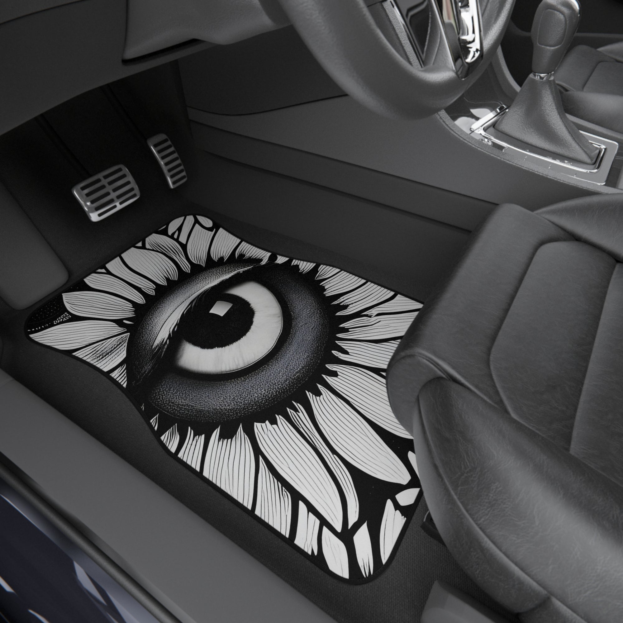 Car Floor Mats Set of 4 Black and White Original Art Sunflower Eyes Vehicle Accessories