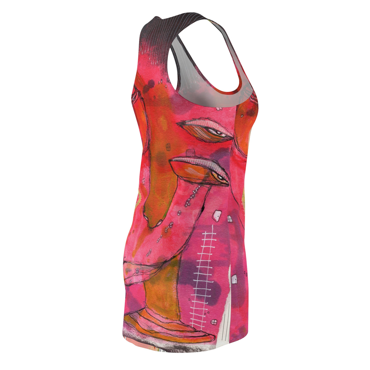 Colorful Dress Pink Racerback Mini Tank Sexy Above the Knee Unique Original Art Womens Clothing Artsy Designer Fashion