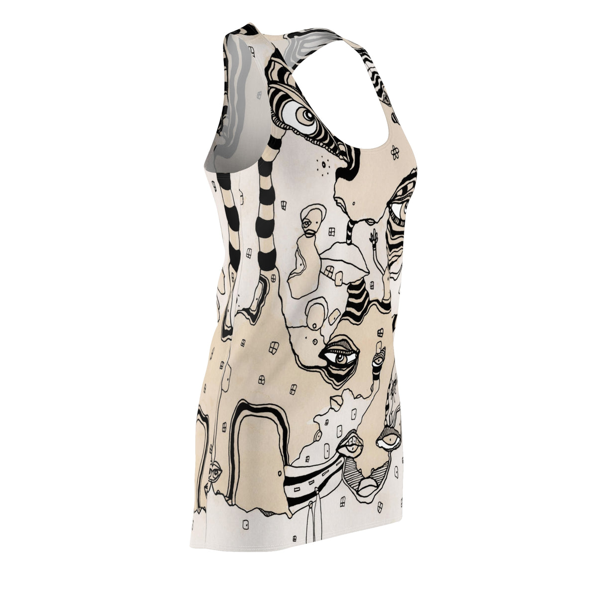 &quot;Stained 01&quot; Trippy Mini Racerback Dress Unique Coffee Stained Goth Rocker Maximalist Fashion