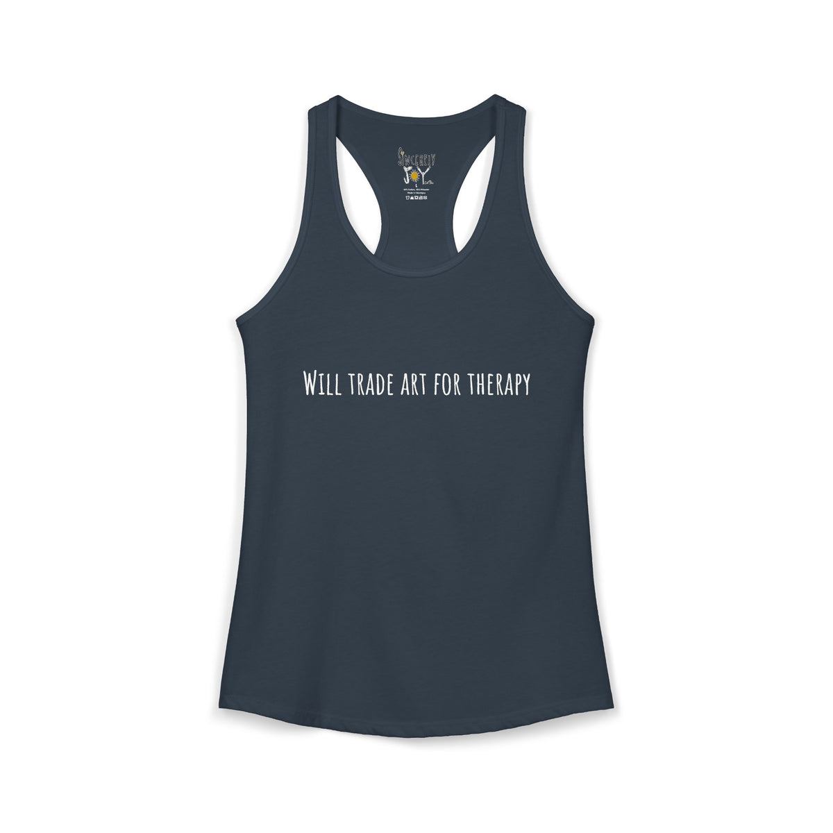 Will Trade Art For Therapy racerback tank by C.Cambrea, fabric and stitching detail