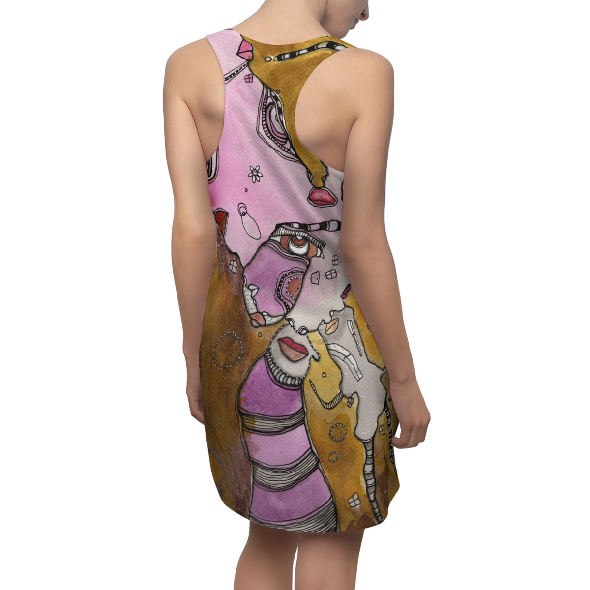 Racerback Dress, Colorful Mini Above the Knee Unique Original Art Fashion Women's Clothing, Tank Designer Fashion, Bizarre Weird Dress