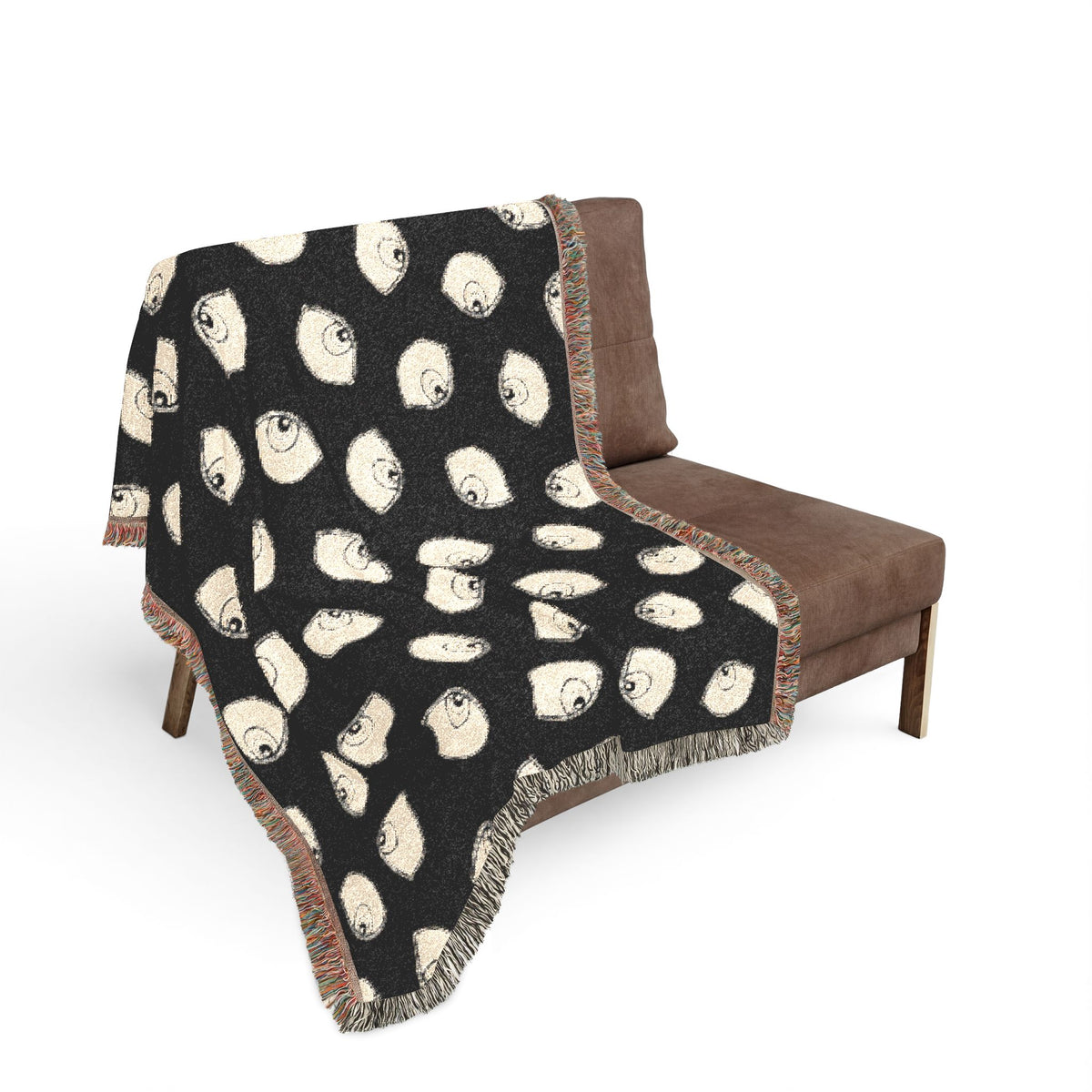 Woven Blanket with Abstract Eye Pattern in Black for Living Room Sofa, Couch Throws, Bed Covers. Soft snuggles