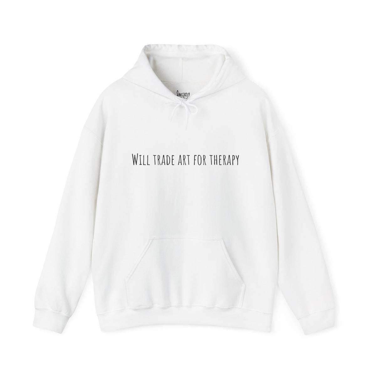 Will Trade Art For Therapy hoodie by C.Cambrea, back view on model