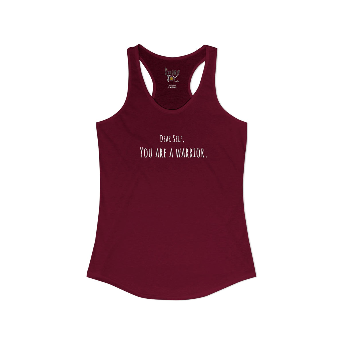 Dear Self You Are A Warrior racerback tank by C.Cambrea, fabric and stitching detail