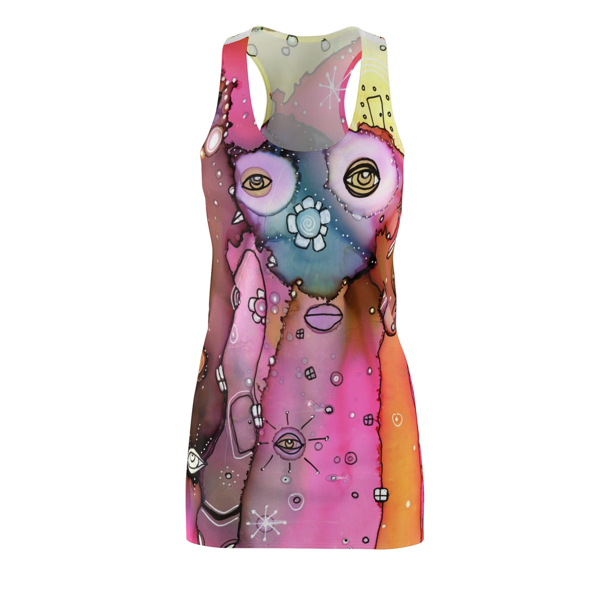 Colorful Mini Tank Dress Racerback Original Maximalist Design Art | Sexy Above the Knee | Unique Fun Womens Clothing Artsy Designer Fashion