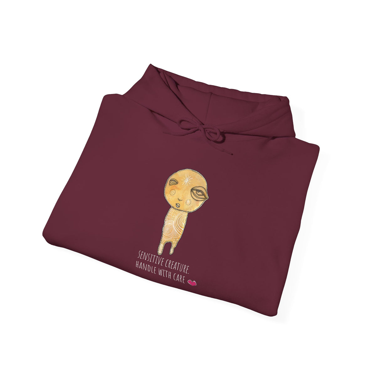Sensitive Creature. Handle with Care hoodie by C.Cambrea, flat lay