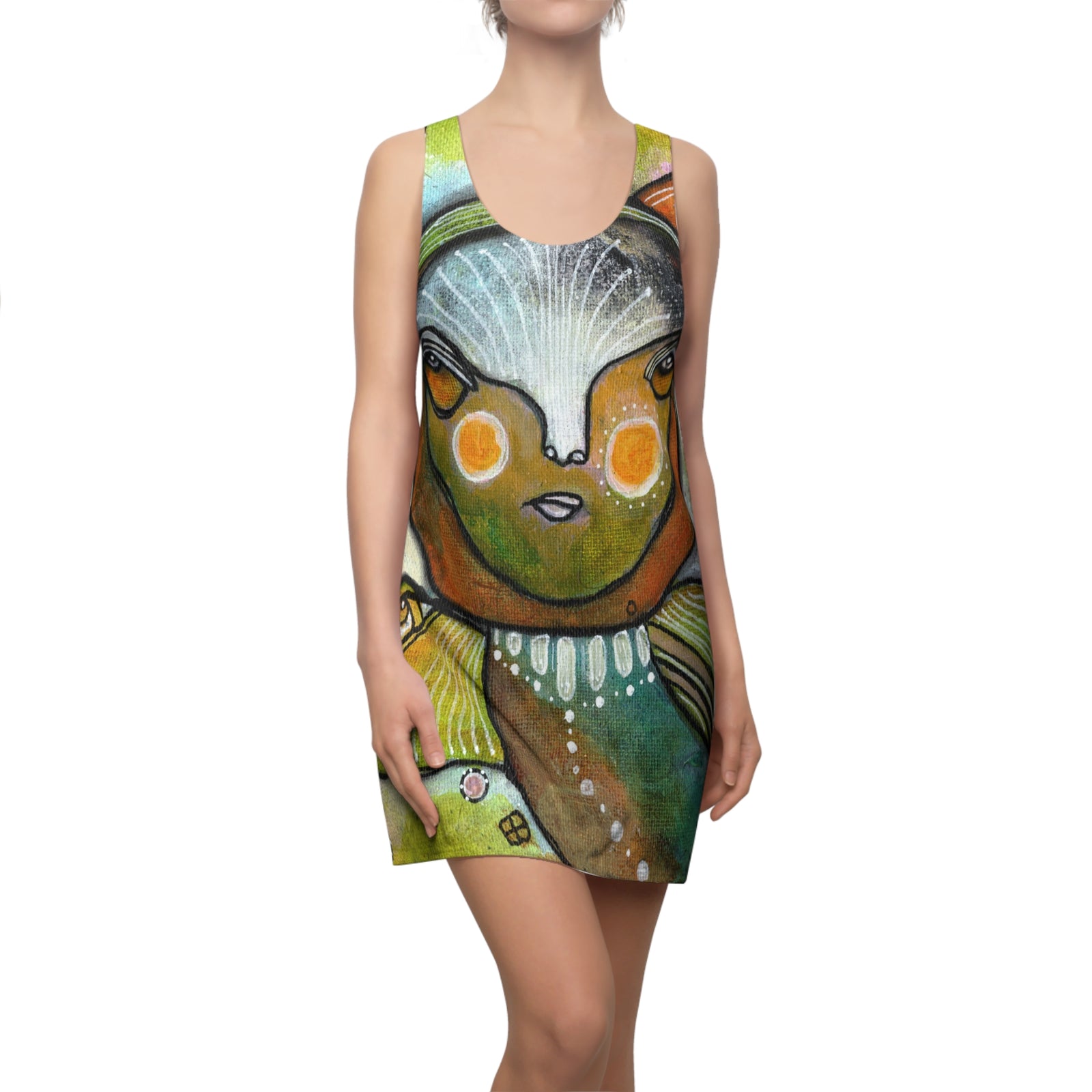 Fun Colorful Dress Racerback Mini Tank Sexy Above the Knee Unique Original Art Womens Clothing Artsy Designer Fashion