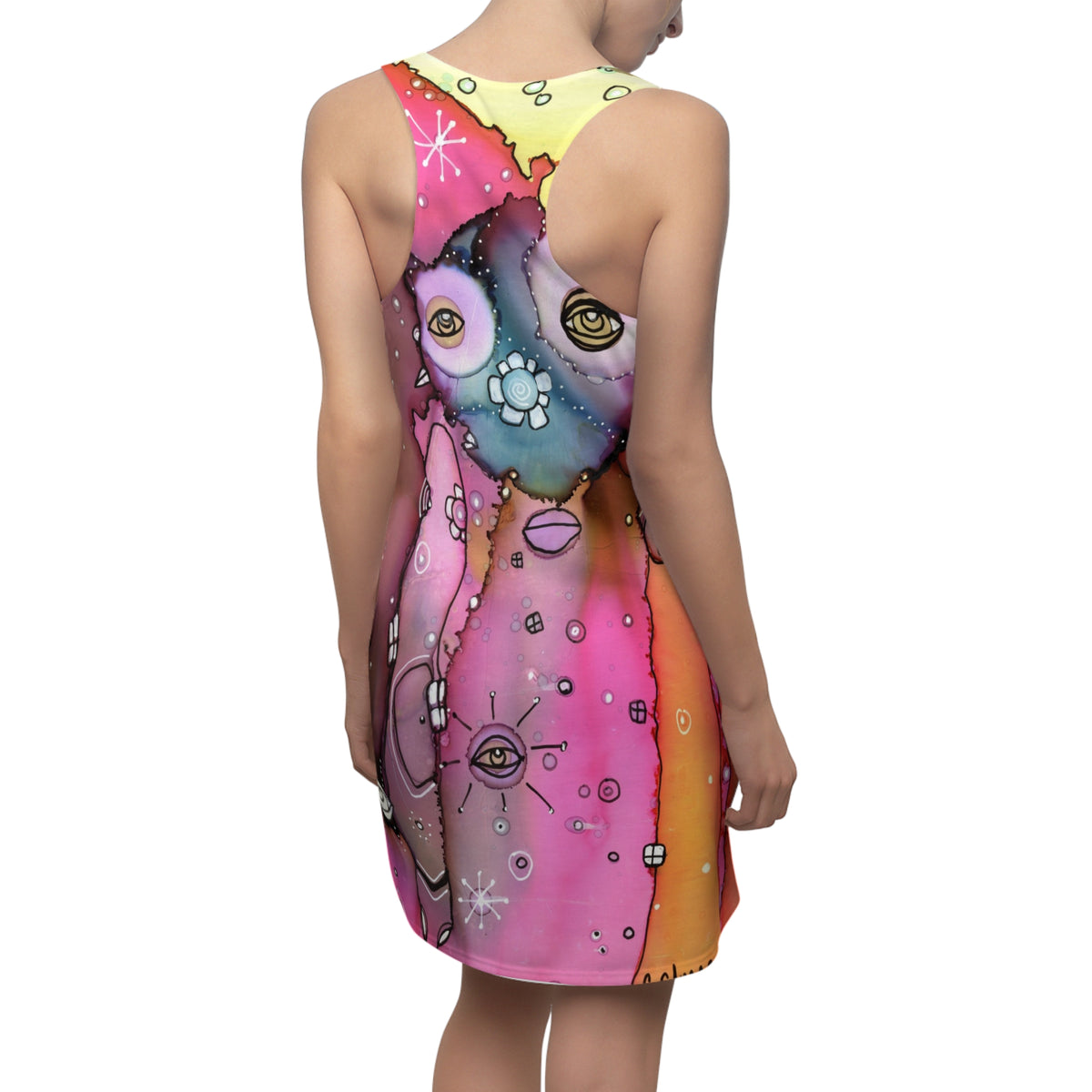 Colorful Mini Tank Dress Racerback Original Maximalist Design Art | Sexy Above the Knee | Unique Fun Womens Clothing Artsy Designer Fashion