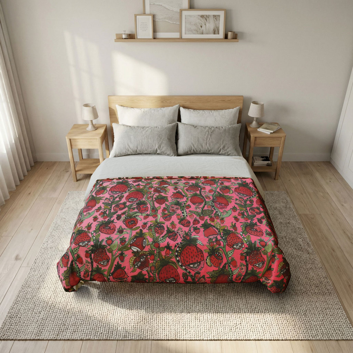Duvet Cover 'Strawberry Shortcake Faces' — close-up of fabric texture