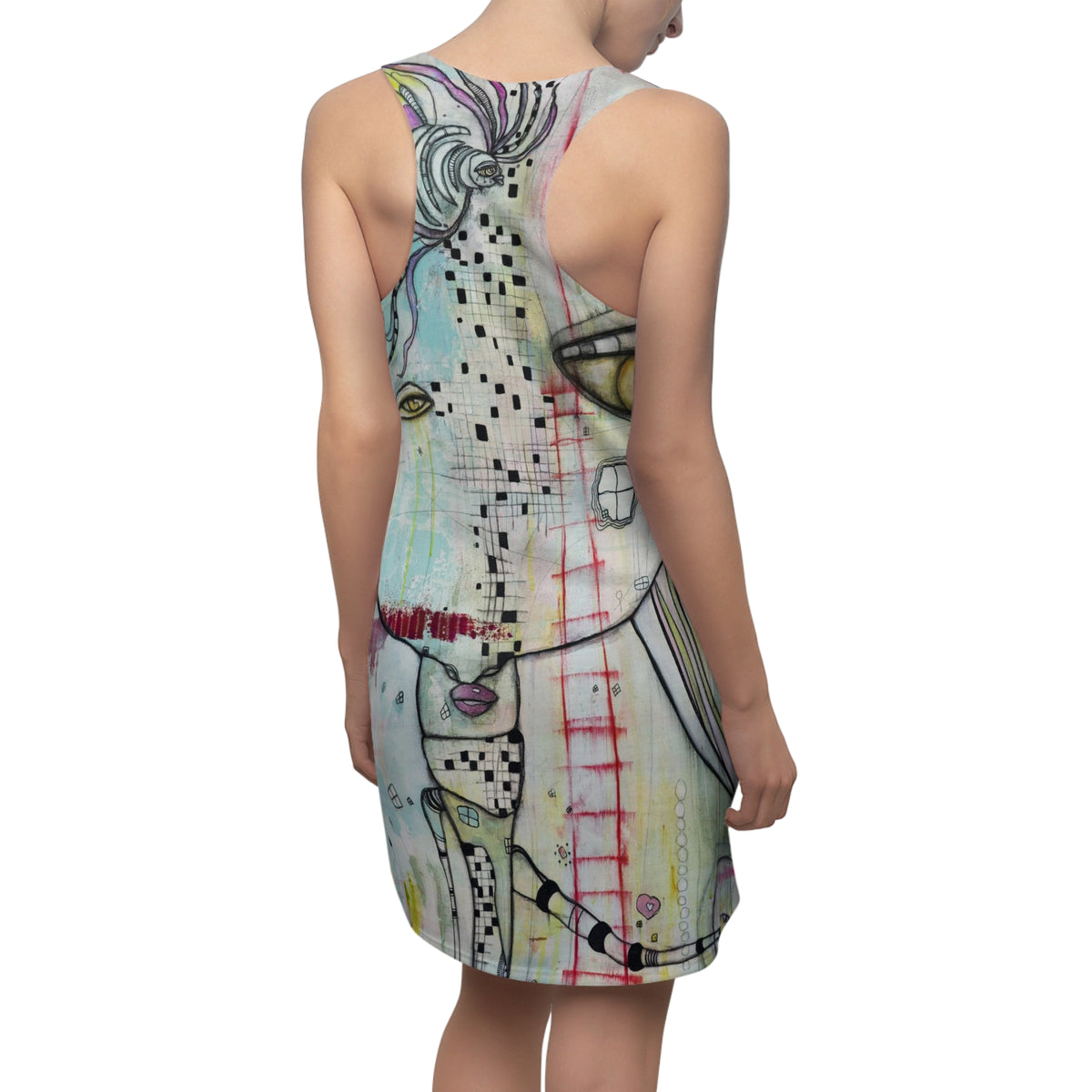 &quot;Almost Together&quot; Colorful Maximalist Mini Racerback Dress Original Abstract Art Fashion