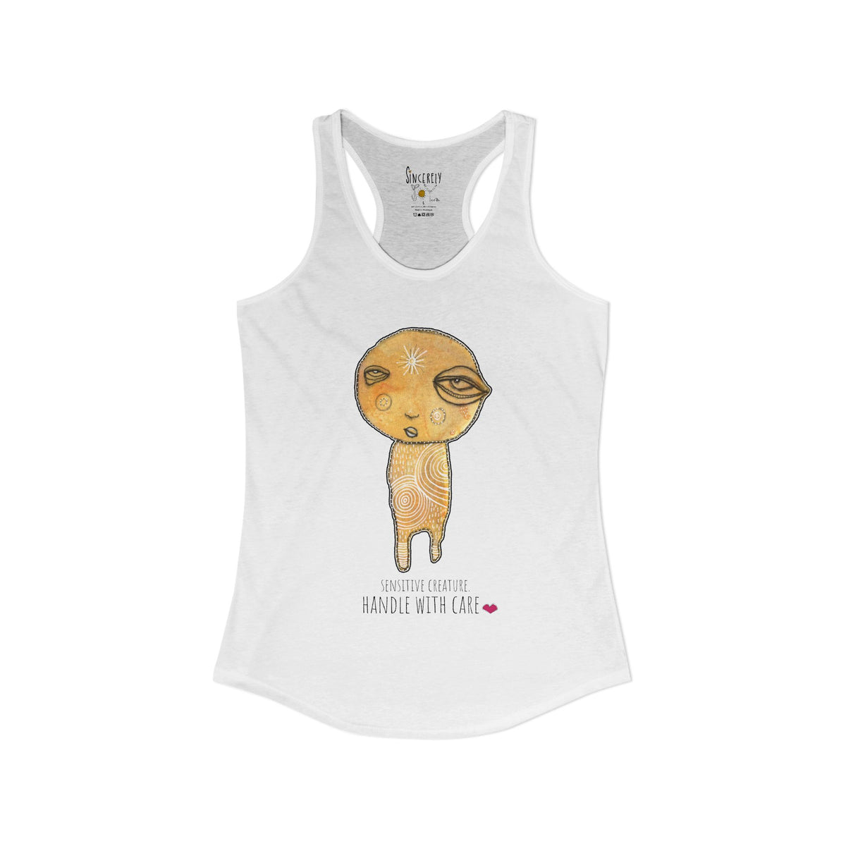 Sensitive Creature. Handle With Care racerback tank top by C.Cambrea, folded product display