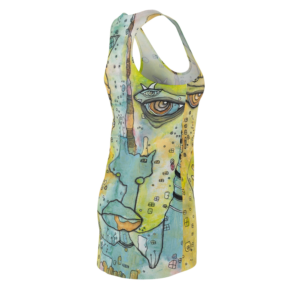 Mini Racerback Dress Original Art Face Fashion Print Women's Beach Sun Tank Dresses Clothing Goth Rocker Bizarre Weird Ladies Accessories