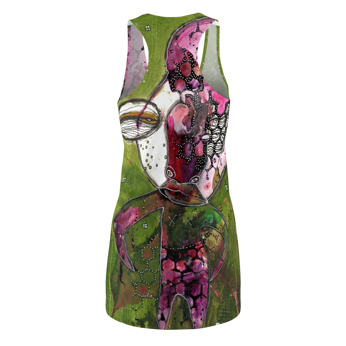 Racerback Dress, Colorful Mini Above the Knee Unique Original Art Fashion Women's Clothing, Tank Designer Fashion, Bizarre Weird Goth Dress