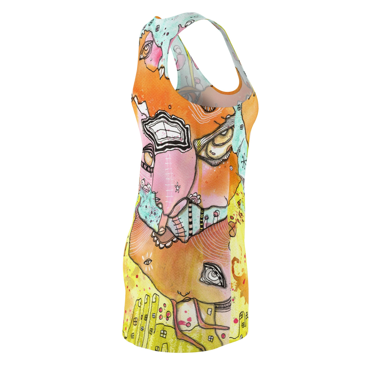 Mini Racerback Dress Unique Above the Knee Colorful Unusual Original Art Fashion Womens Dresses Clothing Bizarre Weird Tank Fashion Dresses