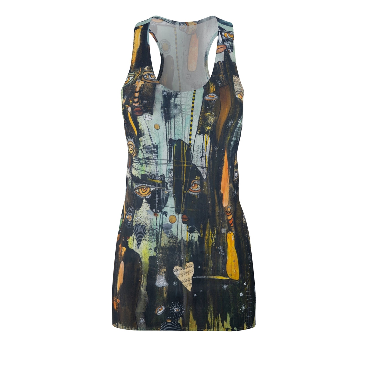 Dark Racerback Dress Mini Above the Knee Unique Original Art Fashion Women's Clothing Tank Designer Fashion Bizarre Weird Goth Dress