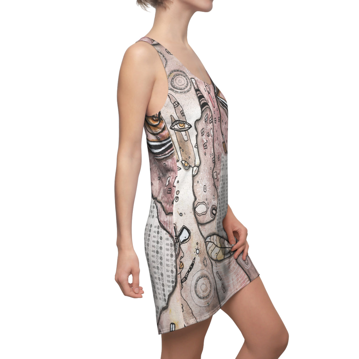Crazy Art Dress Racerback Mini Tank Sexy Above the Knee Unique Original Artwork Womens Clothing Artsy Designer Fashion