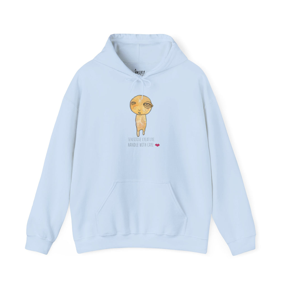Sensitive Creature. Handle with Care hoodie by C.Cambrea, size and fit reference chart