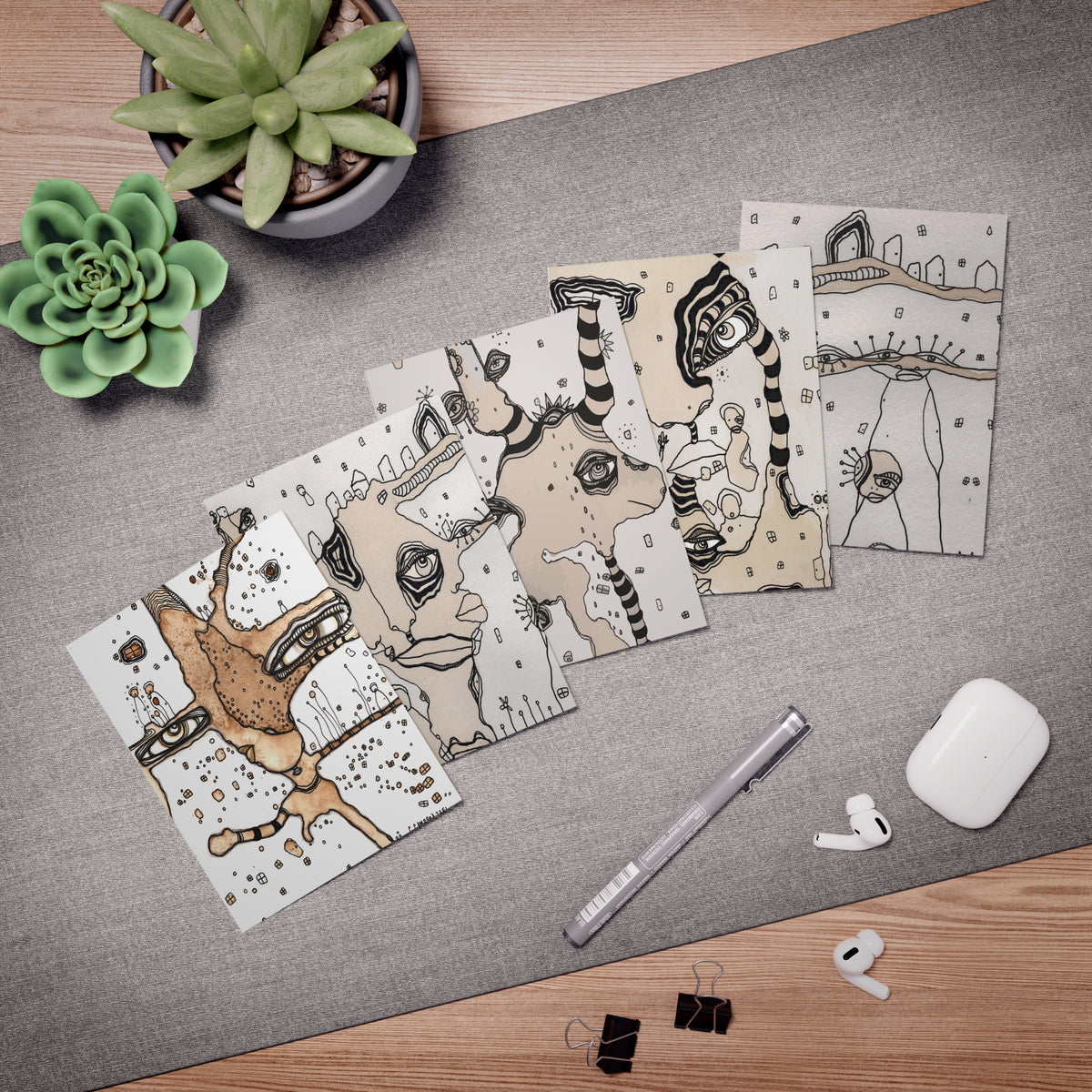 Art Greeting Cards 5 Pack Set with Envelopes Trippy Intuitive Mixed Media Artwork Psychedelic Colorful Unique - Frame them Blank Inside