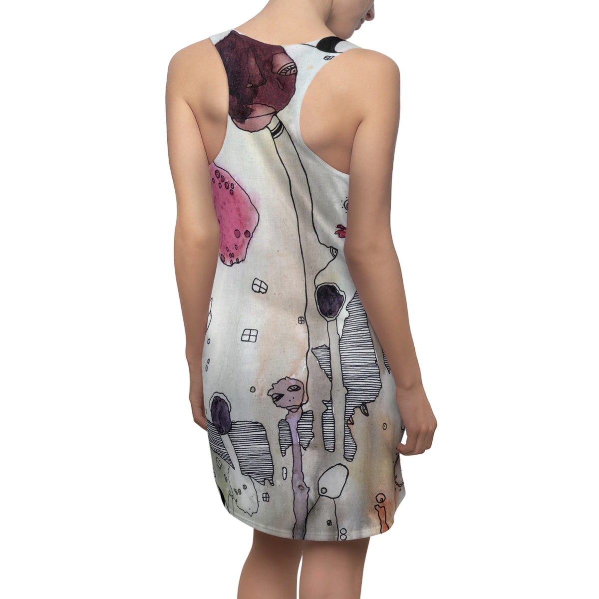 &quot;a female hello&quot; Unique Racerback Mini Above the Knee Tank Dress with Original Artwork