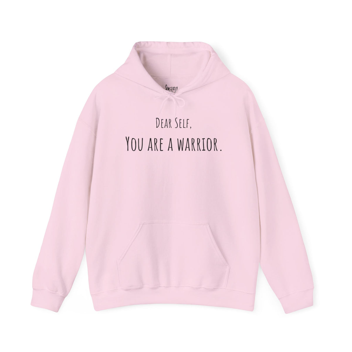 Dear Self, You Are a Warrior hoodie by C.Cambrea, back view on model