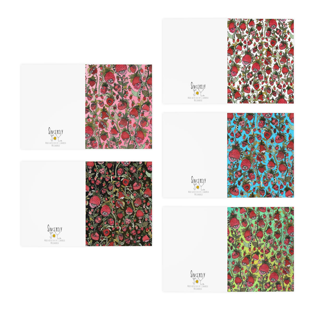 Art Greeting Cards 5 Pack Set with Envelopes Trippy Intuitive Mixed Media Artwork Psychedelic Colorful Unique - Frame them Blank Inside