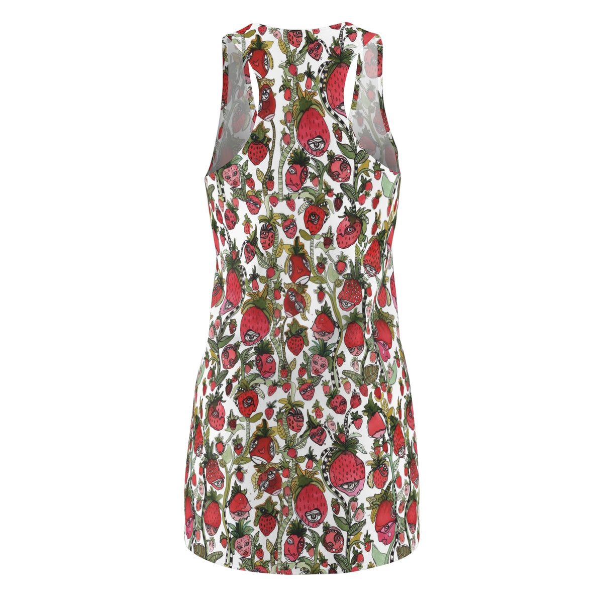 Strawberries Mini Racerback Dress Unique Above the Knee Colorful Strawberry Original Art Fashion Womens Dresses Clothing Fun Cute Tank Dress