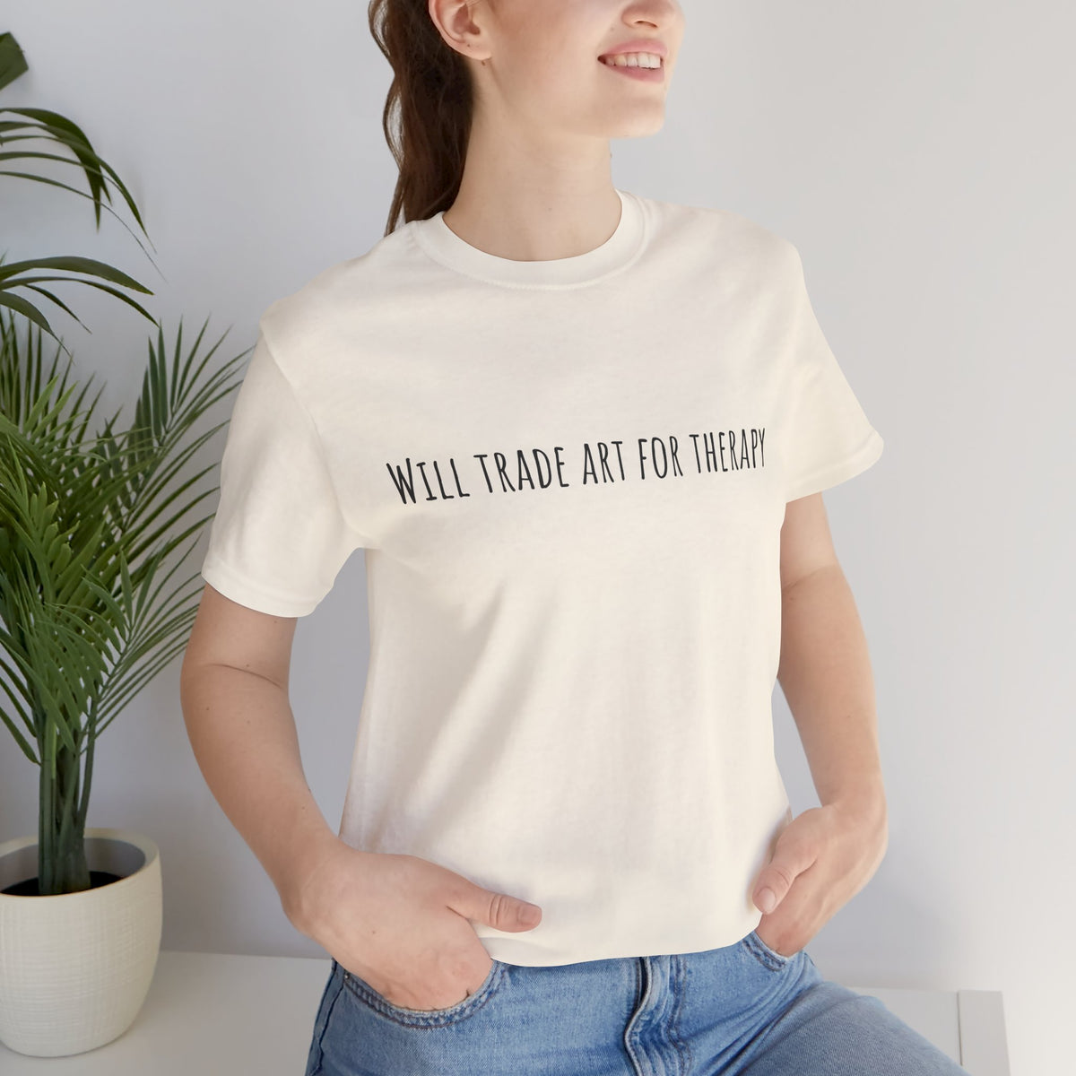 Will Trade Art For Therapy t-shirt by C.Cambrea, flat lay