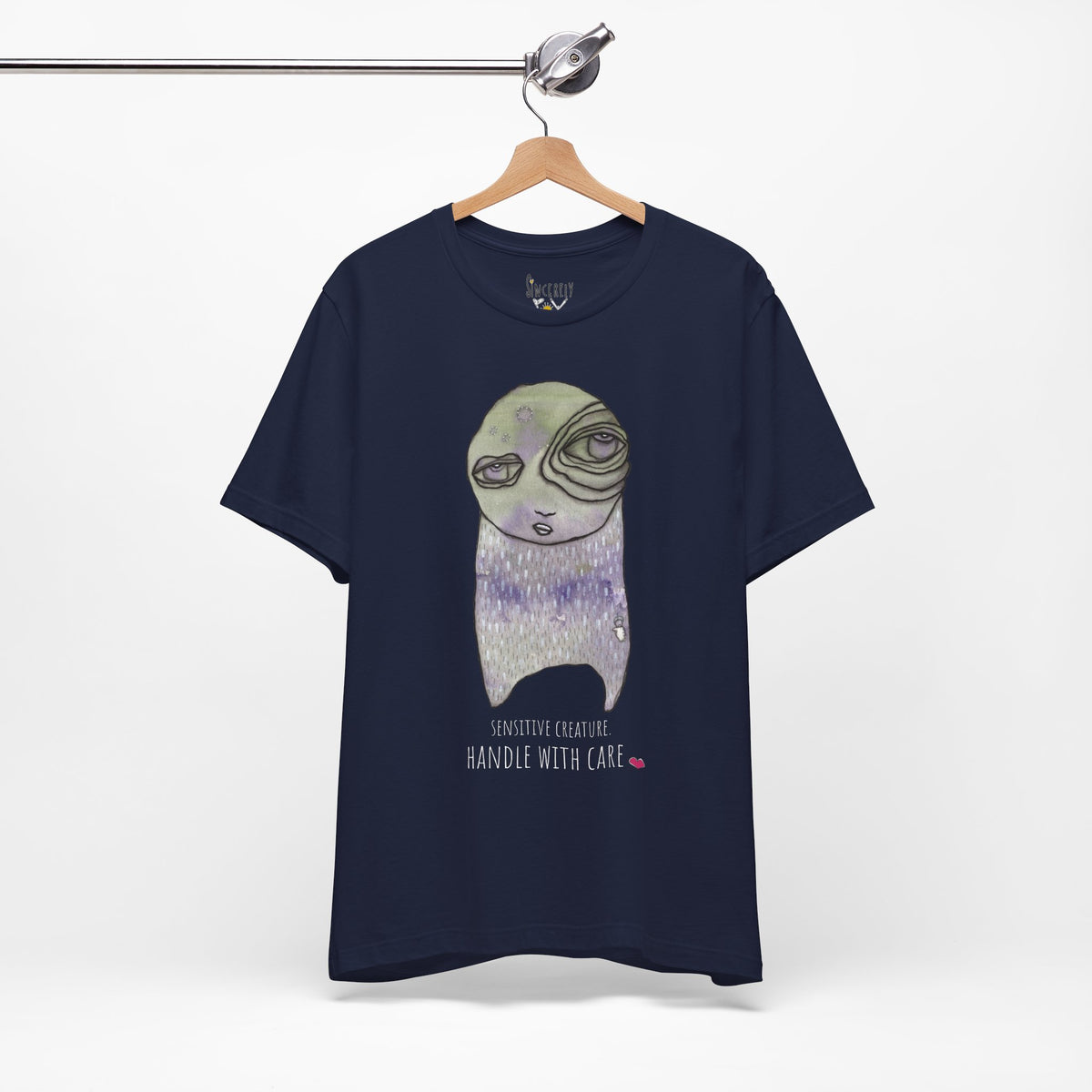 Sensitive Creature. Handle with Care t-shirt by C.Cambrea, flat lay