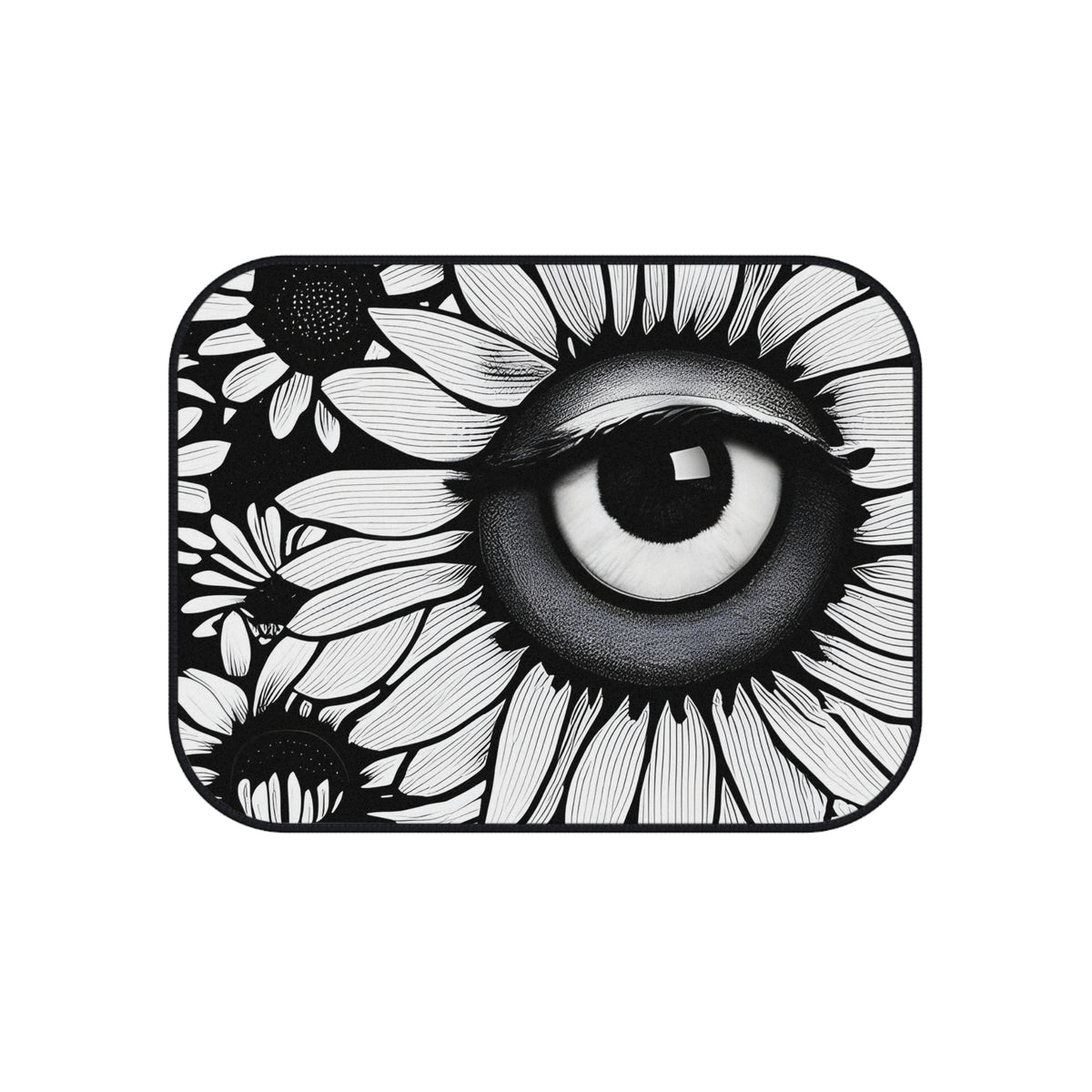 Car Floor Mats Set of 4 Black and White Original Art Sunflower Eyes Vehicle Accessories