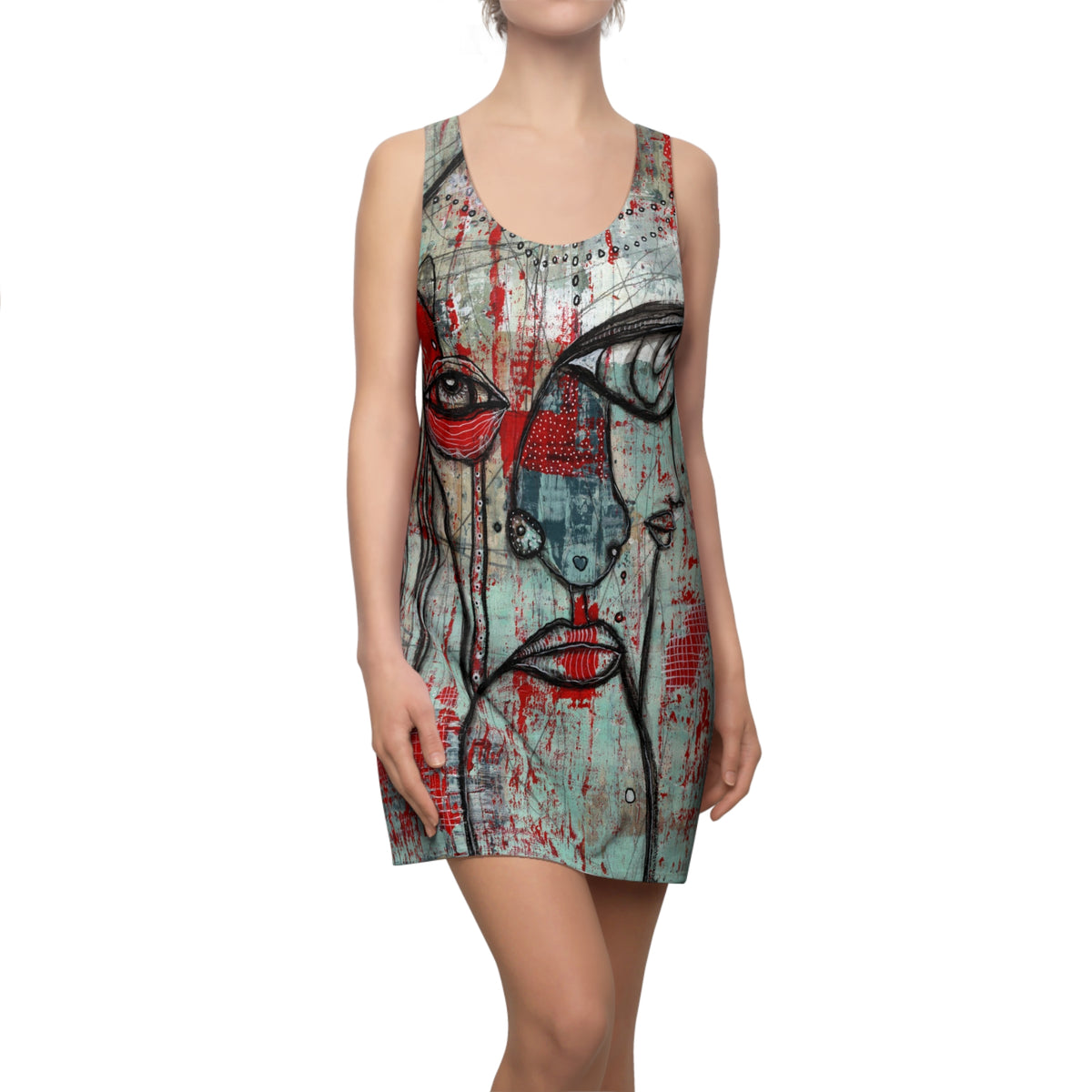 &quot;Her Close-Up&quot; Dark Goth Rocker Maximalist Fashion Racerback Mini Dress